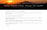 How Does One, Speak to One? - John Grenafege