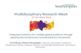 'Integrated solutions for multiple global problems through applying the Sustainomics transdisciplinary framework’ – by Professor Mohan Munasinghe. Multidisciplinary Research Week