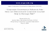Corporate Governance Failures in Asia - How Can Directors and Corporate Counsel Help to Manage Risk 6-May-2009 - ACGA