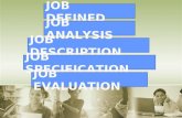 Job defined, analysis, description, specification and evaluation