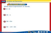 Algebra 1   translating verbal and algebraic expressions