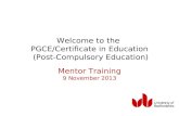Mentor training presentation for PCE programme, 2013
