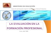 LA EVALUACIÓN EN LA FORMACIÓN PROFESIONAL Dirección de Educación Superior Tecnológica y Técnico Productiva MINISTERIO DE EDUCACIÓN Lima, abril 2009.