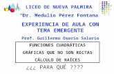 LICEO DE NUEVA PALMIRA Dr. Medulio Pérez Fontana EXPERIENCIA DE AULA CON TEMA EMERGENTE Prof. Guillermo Osorio Salorio FUNCIONES CUADRÁTICAS GRÁFICAS QUE.