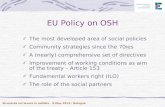 EU Policy on OSH The most developed area of social policies Community strategies since the 70ies A (nearly) comprehensive set of directives Improvement.