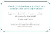 Rural transformation processes: can we learn from other experiences? Major drivers for rural transformation in Africa: job creation for rural growth Brussels.
