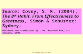 Dr. Kenneth Kee/27.01.2005 Source: Covey, S. R. (2004), The 8 th Habit, From Effectiveness to Greatness, Simon & Schuster: Sydney. Reviewed and summarized.
