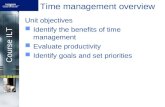 Course ILT Time management overview Unit objectives Identify the benefits of time management Evaluate productivity Identify goals and set priorities.