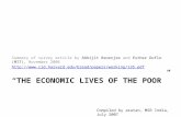 THE ECONOMIC LIVES OF THE POOR Summary of survey article by Abhijit Banerjee and Esther Duflo (MIT), November 2006 .