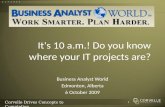 Corvelle Drives Concepts to Completion It's 10 a.m.! Do you know where your IT projects are? Business Analyst World Edmonton, Alberta 6 October 2009 1.