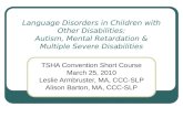 Language Disorders in Children with Other Disabilities: Autism, Mental Retardation & Multiple Severe Disabilities TSHA Convention Short Course March 25,