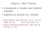 Chpt 9 - MO Theory Localized e - model and hybrid orbitals sigma ( ) and pi ( ) bonds HW: Chpt 9 - pg. 430-437, #s 11, 12, 16, 29all, 32, 37, Due Tues.