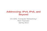Addressing: IPv4, IPv6, and Beyond CS 3251: Computer Networking I Nick Feamster Spring 2013.