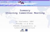 Summary Steering Committee Meeting 25 September 2007 PRAGMA 13 @ NCSA PRAGMA Engagements in Cyberinfrastructure.