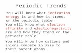 Periodic Trends You will know what ionization energy is and how it trends on the periodic table You will know what electron affinity and electronegativity.