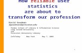 1 How reliable user statistics are about to transform our profession David Goodman dgoodman@princeton.edu Palmer School of Library & Information Science.