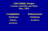GIS-UDRIL Project Current Activities and Plans May, 2003 Compilation Databases Atlases Archives Enhancement Databases Archives.