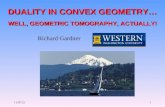 2/10/20141 DUALITY IN CONVEX GEOMETRY… Richard Gardner WELL, GEOMETRIC TOMOGRAPHY, ACTUALLY!