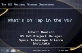 14 Sept 2005NVO Summer School II1 Whats on Tap in the VO? T HE US N ATIONAL V IRTUAL O BSERVATORY Robert Hanisch US NVO Project Manager Space Telescope.