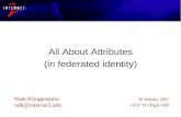 All About Attributes (in federated identity) Nate Klingenstein ndk@internet2.edu 30 January 2007 OGF 19 Chapel Hill.