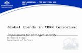 Global trends in CBRN terrorism: I mplications for pathogen security Dr Robert Stagg Department of Defence UNCLASSIFIED – FOR OFFICIAL USE ONLY.