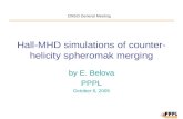 Hall-MHD simulations of counter- helicity spheromak merging by E. Belova PPPL October 6, 2005 CMSO General Meeting.