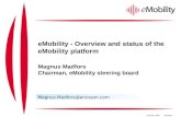 EMobility - Overview and status of the eMobility platform Magnus Madfors Chairman, eMobility steering board Magnus.Madfors@ericsson.com June 9th, 2005Brussels.