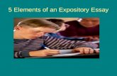 5 Elements of an Expository Essay. Element 1: Organization When you organize an essay it needs to follow a logical sequence. Novel: beginning of the book,