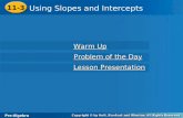 Pre-Algebra 11-3 Using Slopes and Intercepts 11-3 Using Slopes and Intercepts Pre-Algebra Warm Up Warm Up Problem of the Day Problem of the Day Lesson.
