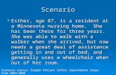 Scenario Esther, age 87, is a resident at a Minnesota nursing home. She has been there for three years. She was able to walk with a walker when she arrived,