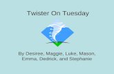 Twister On Tuesday By Desiree, Maggie, Luke, Mason, Emma, Dedrick, and Stephanie.