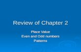 Review of Chapter 2 Place Value Even and Odd numbers Patterns.