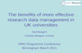 The benefits of more effective research data management in UK universities Neil Beagrie Charles Beagrie Limited MRD Programme Conference Birmingham March.