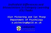 Individual Differences and Dissociations in Category Learning (CL) Tasks Alan Pickering and Ian Tharp Department of Psychology a.pickering@gold.ac.uk.