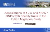Associations of FTO and MC4R SNPs with obesity traits in the Indian Migration Study Amy Taylor.