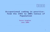 1 ( o ns) Occupational coding in practice: from the 1981 to 2001 Census of Population Tessa Staples June 2004.