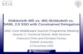 1 Shibboleth-aware Portals S P I E Information Environments Shibboleth-WS vs. WS-Shibboleth vs. SAML 2.0 SSO with Constrained Delegation JISC Core Middleware.