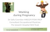 Working during Pregnancy Dr Sally Coomber MRCGP FFOM FRCP Consultant Occupational Physician The Ipswich Hospital NHS Trust Trent Occupational Medicine.