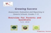 Growing Success Assessment, Evaluation and Reporting in Ontario Schools, Grades 1-12 Overview for Parents and Guardians Fall 2010 Elementary Version.