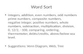 Word Sort integers, addition, even numbers, odd numbers prime numbers, composite numbers, negative integer, positive numbers, whole numbers, subtraction,