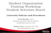 Student Organization Training Workshop Student Activities Board University Policies and Procedures Terri Hurdle, Ed.D Student Activities Board Advisor.