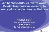 1 Rachel Schiff Bar-Ilan University, Israel Dorit Ravid Tel Aviv University, Israel White elephants vs. white walls: Conflicting cues in learning to mark.