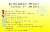 Elaboration Module Series of Lessons Defining Elaboration Asking Questions that Lead to Elaboration Recognizing Elaboration Show, Don't Tell Specific,