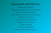 Separation and Divorce Measuring Divorce Divorce Trends in the United States Factors Affecting Divorce The Stations of the Divorce Process Marital.