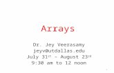 Arrays Dr. Jey Veerasamy jeyv@utdallas.edu July 31 st – August 23 rd 9:30 am to 12 noon 1.