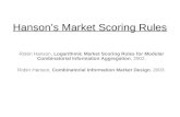 Hansons Market Scoring Rules Robin Hanson, Logarithmic Market Scoring Rules for Modular Combinatorial Information Aggregation, 2002. Robin Hanson, Combinatorial.