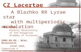 CZ Lacertae A Blazhko RR Lyrae star with multiperiodic modulation Ádám SÓDOR Konkoly Observatory of the Hungarian Academy of Sciences 2008.09.09., Wien,