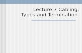 Lecture 7 Cabling: Types and Termination. TIA/EIA 568 Standards TIA/EIA-568A Commercial Building Telecommunications Cabling Standard TIA/EIA-568B.