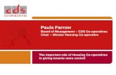 Paula Farrow Board of Management – CDS Co-operatives Chair – Minster Housing Co-operative The important role of Housing Co-operatives in giving tenants.
