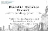 Domestic Homicide Reviews Understanding your role Tally Ho Conference and Banqueting Centre Tuesday 17 th April 2012